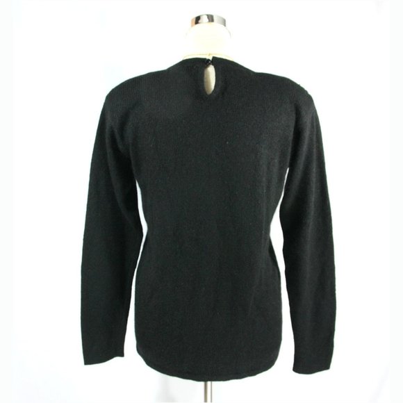 Vintage Silk Angora Wool Fancy Floral Beaded Sweater Black Segue 1980's - Med - Picture 4 of 6